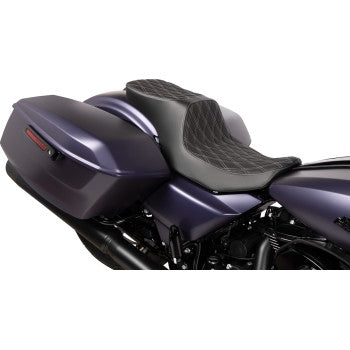 DRAG SPECIALTIES Predator 2-Up Seat - Vinyl - Double Diamond Silver Stitch - Touring '23.5-'24
