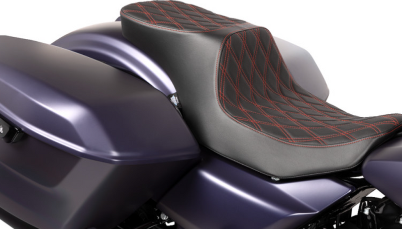 DRAG SPECIALTIES Predator 2-Up Seat - Vinyl - Double Diamond Red Stitch - Touring '23.5-'24