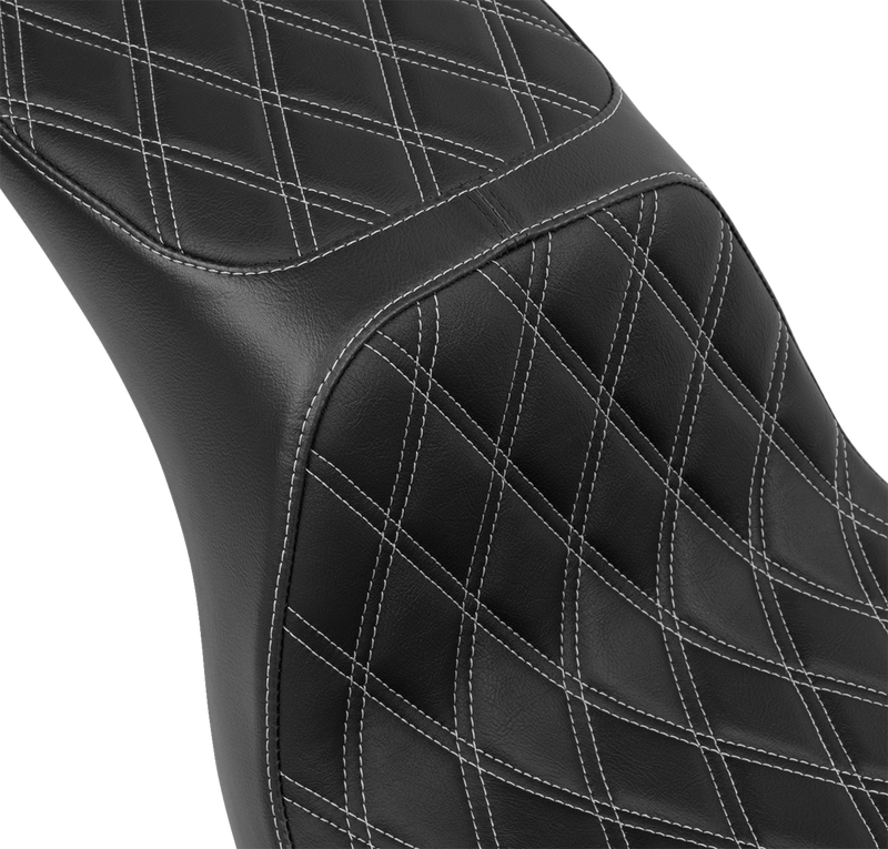 DRAG SPECIALTIES Predator 2-Up Seat - Vinyl - Double Diamond - Silver Stitching - Softail '18-'24