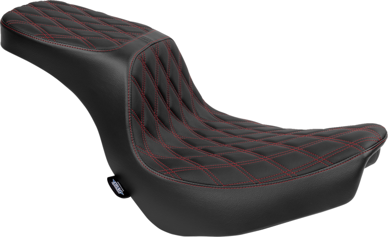 DRAG SPECIALTIES Predator 2-Up Seat - Vinyl - Double Diamond - Red Stitching - Softail '18-'24