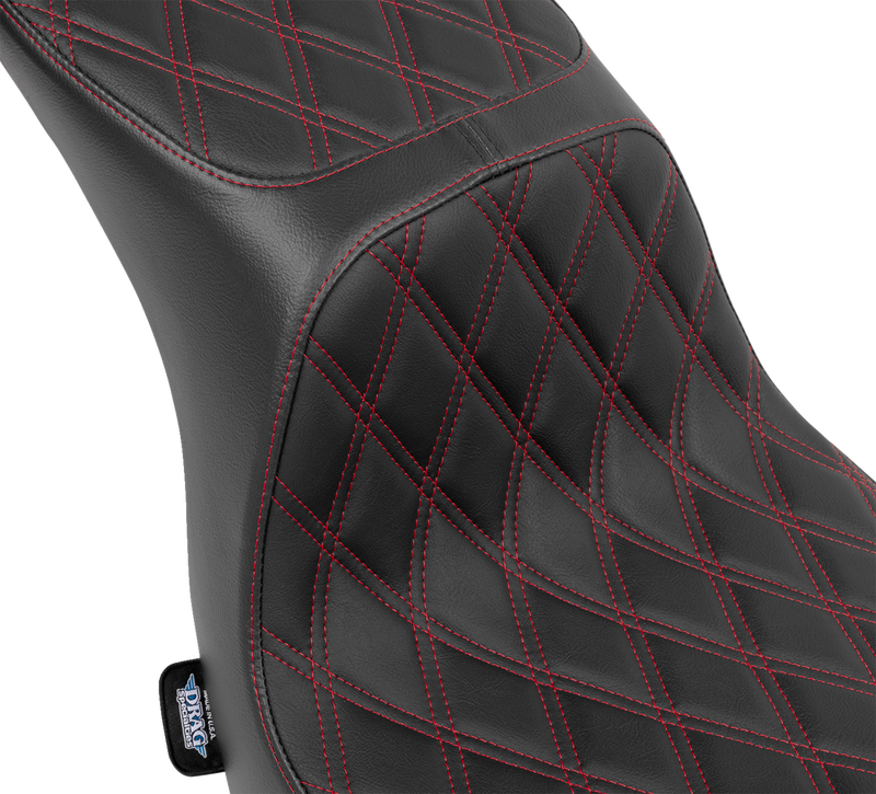 DRAG SPECIALTIES Predator 2-Up Seat - Vinyl - Double Diamond - Red Stitching - Softail '18-'24