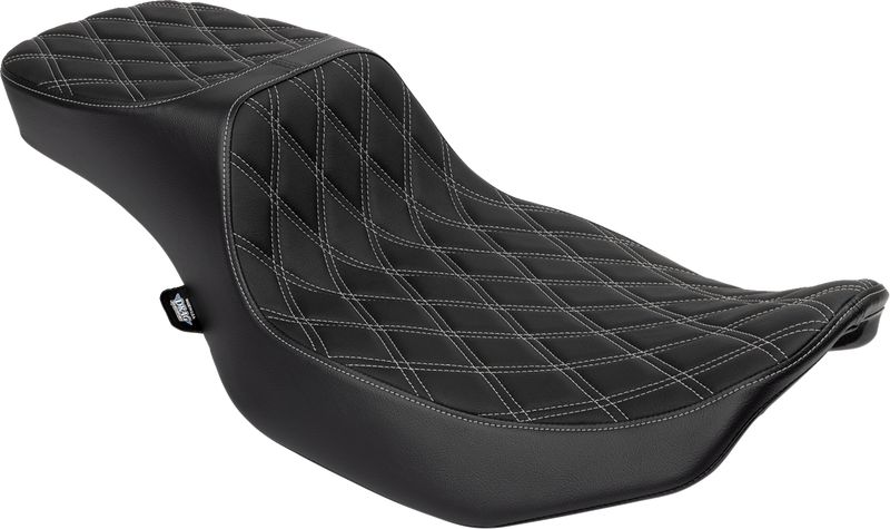 DRAG SPECIALTIES Predator III 2-Up Seat - Extended Reach - Vinyl - Silver Double Diamond Stitch - Touring '23.5-'24