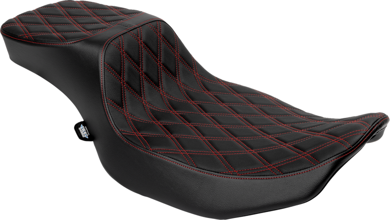 DRAG SPECIALTIES Predator III 2-Up Seat - Extended Reach - Vinyl - Red Double Diamond Stitch - Touring '23.5-'24