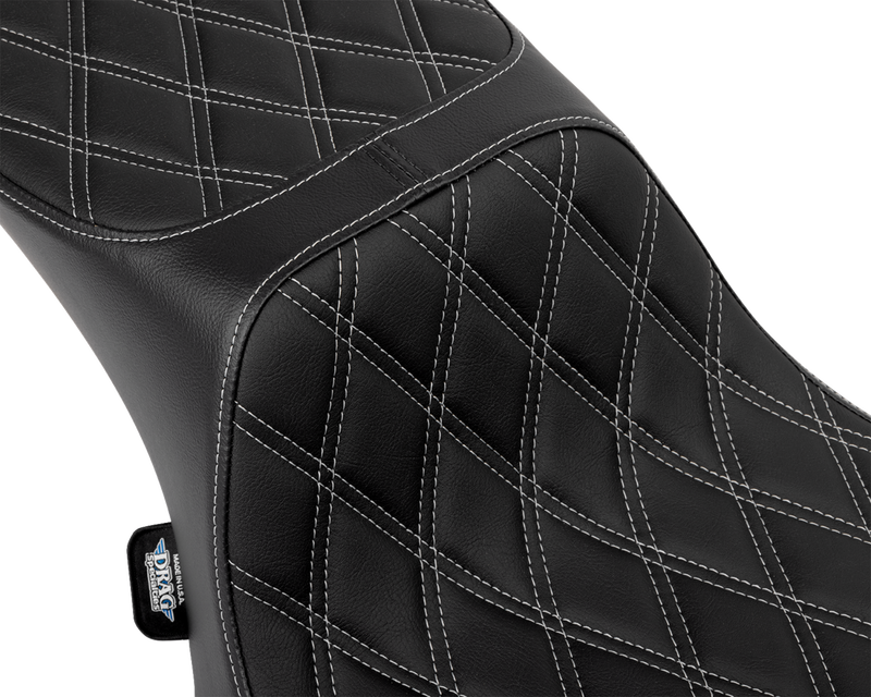 DRAG SPECIALTIES Predator III 2-Up Seat - Extended Reach - Vinyl - Silver Double Diamond Stitch - Touring '23.5-'24