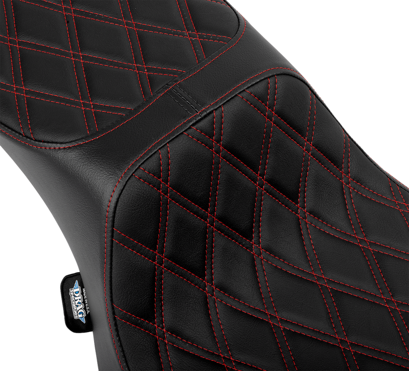 DRAG SPECIALTIES Predator III 2-Up Seat - Extended Reach - Vinyl - Red Double Diamond Stitch - Touring '23.5-'24