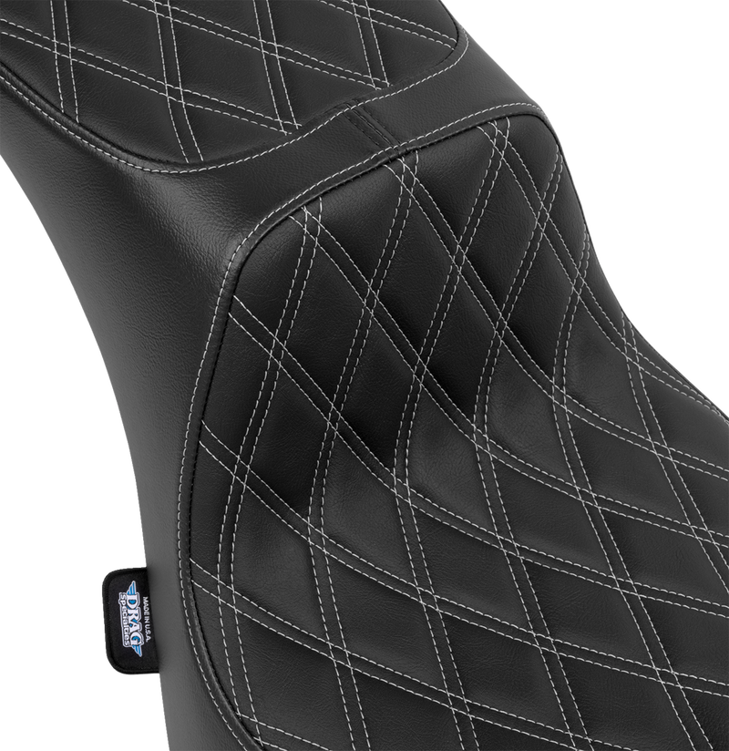 DRAG SPECIALTIES Predator III 2-Up Seat - Vinyl - Double Diamond - Silver Thread - Softail '00-'17
