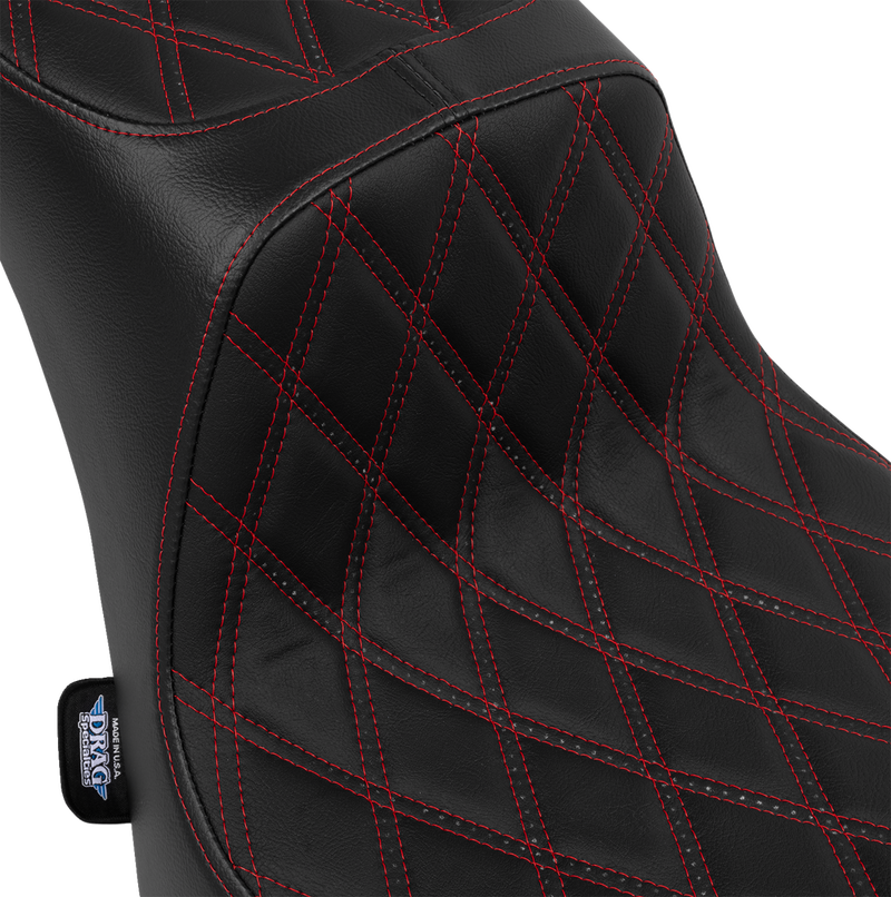 DRAG SPECIALTIES Predator III 2-Up Seat - Vinyl with Double Diamond Stitching and Red Thread - Softail '00-'17