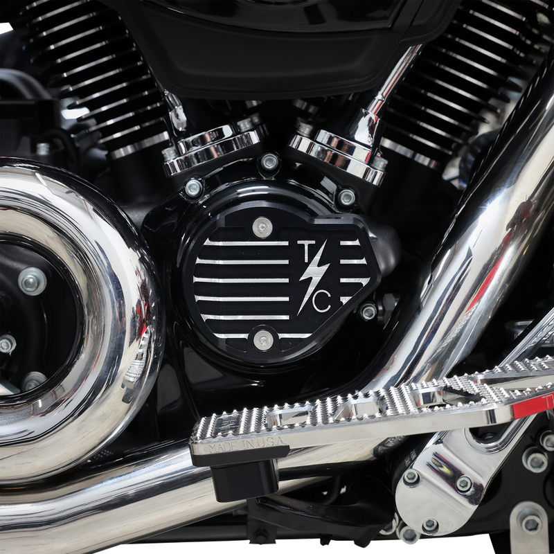 THRASHIN SUPPLY CO. Cam Cover - Gen 2 - Finned - Twice Cut - Black - M8