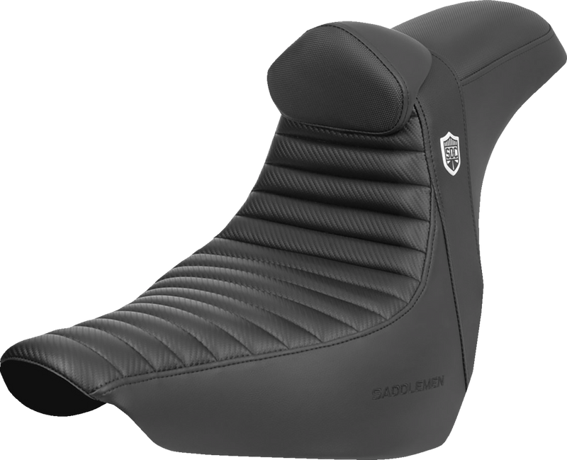 SADDLEMEN Pro Series SDC Performance Seat - w/ Backrest - Tuck-n-Roll/Carbon Fiber - Gripper - Softail '18-'24