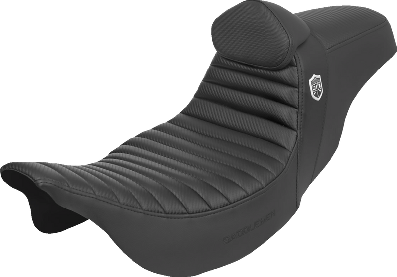 SADDLEMEN Pro Series SDC Performance Seat - w/ Backrest - Tuck-n-Roll/Carbon Fiber - Gripper - Touring '08-'24
