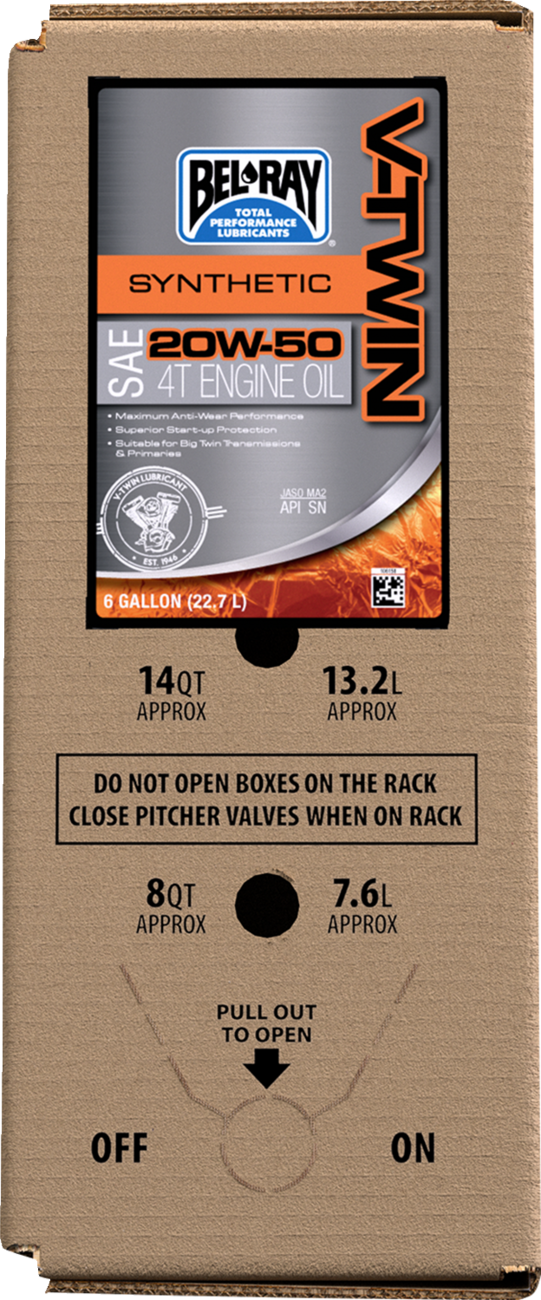 BEL-RAY V-Twin Synthetic 4-Stroke Engine Oil - 20W-50 - 6 U.S. gal. - Bag-In-Box