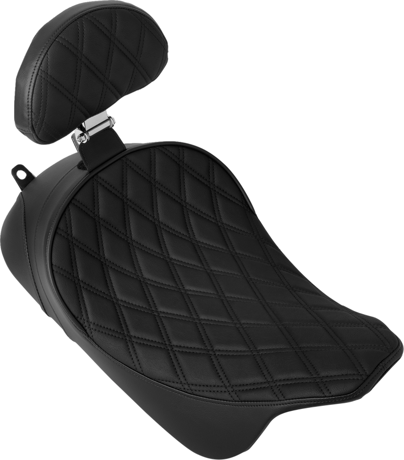 DRAG SPECIALTIES Solo Front Seat - Double Diamond - Black Stitch - Backrest Option - Touring '08-'23