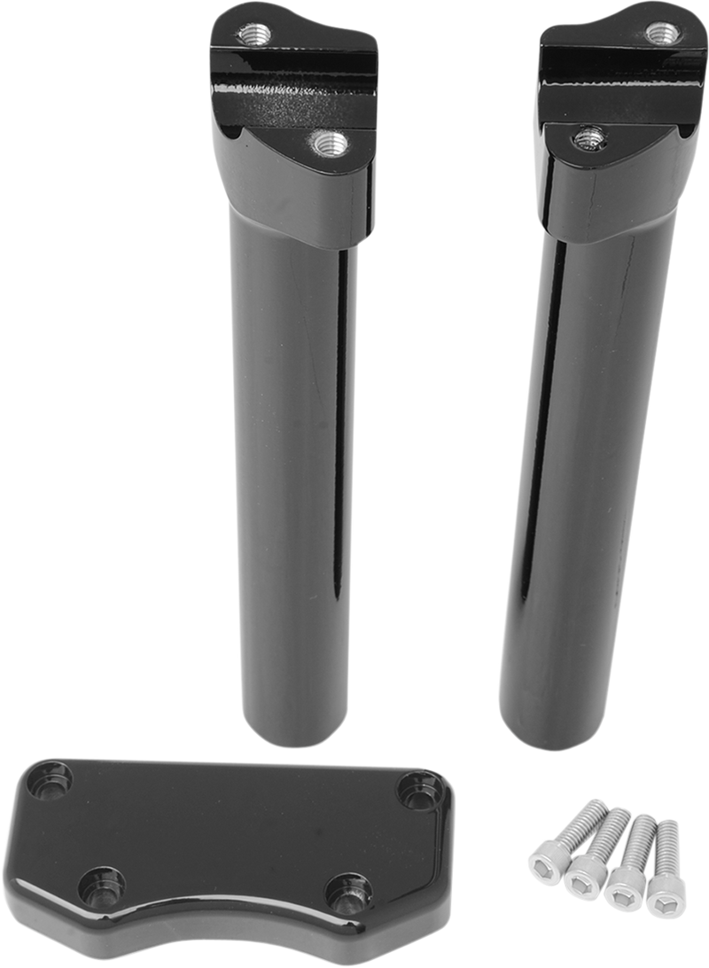 DRAG SPECIALTIES Buffalo Straight Handlebar Riser & Top Clamp Kit - Gloss Black - 10"