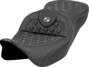 SADDLEMEN Roadsofa* Seat - Lattice Stitch - Silver Stitch - w/o Backrest - FL '08-'23 808-07B-18205