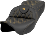 SADDLEMEN Roadsofa* Seat - Lattice Stitch - Gold Stitch - w/o Backrest - FL '08-'23 808-07B-18207