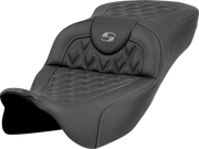 SADDLEMEN Roadsofa* Extended Reach Seat - Lattice Stitch - Gray Stitch - without Backrest - FL '08-'23 808-07B-18402