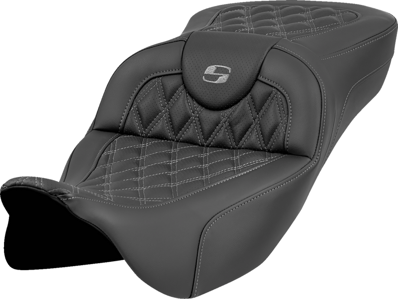 SADDLEMEN Roadsofa* Extended Reach Seat - Lattice Stitch - Gray Stitch - without Backrest - FL '08-'23 808-07B-18402