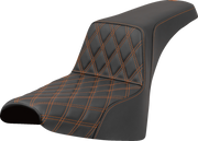 SADDLEMEN Step-Up Seat - Front Lattice Stitch - Orange Stitch - FXST/FXBB '18-'25 818-30-17203