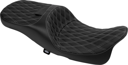 DRAG SPECIALTIES SEATS Extended Reach Freedom Seat - Vinyl - Double Diamond - Silver Stitch - FLT/FLH '09-'24 4696C