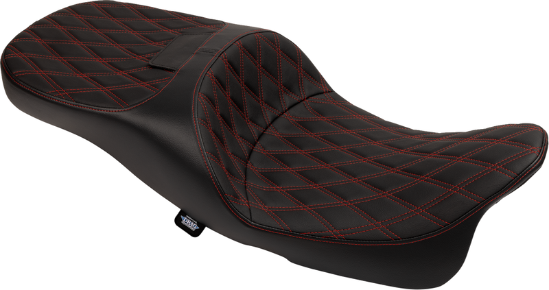 DRAG SPECIALTIES SEATS Extended Reach Freedom Seat - Vinyl - Double Diamond - Red Stitch - FLT/FLH '09-'24 4696D