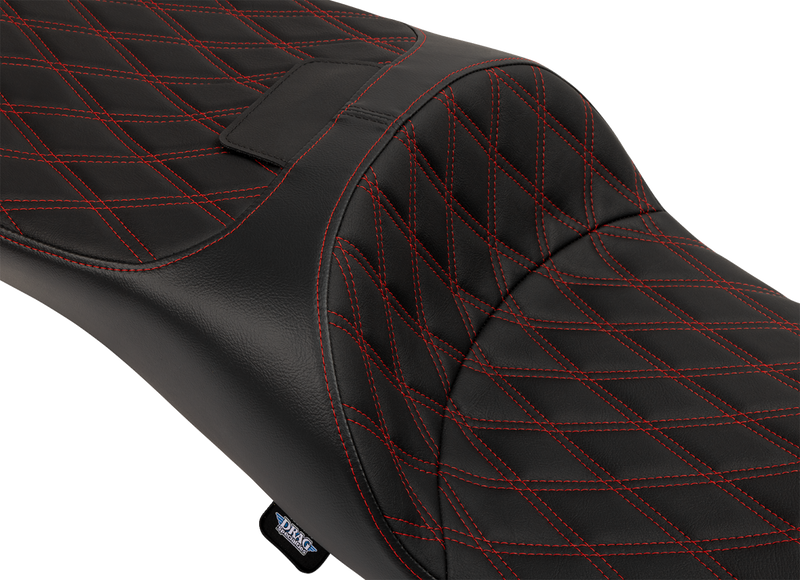 DRAG SPECIALTIES SEATS Extended Reach Freedom Seat - Vinyl - Double Diamond - Red Stitch - FLT/FLH '09-'24 4696D