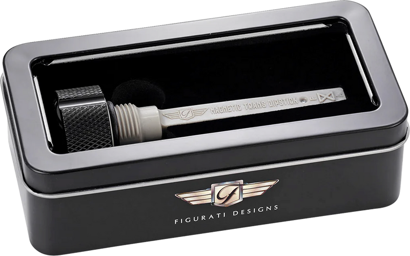 FIGURATI DESIGNS Transmission Oil Dipstick - Magnetic - Knurled - Black - Twin Cam FD01-MAGTD-KN-BLK