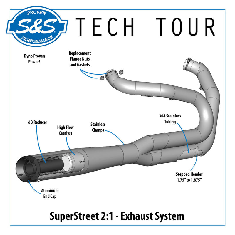 S&S CYCLE SuperStreet 2:1 50 State Exhaust System - Chrome with Black Tip - Softail '18-'22