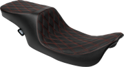 DRAG SPECIALTIES SEATS Predator 2-Up Seat - Vinyl - Double Diamond - Red Stitching - w/o Backrest - FL '97-'07 4695D