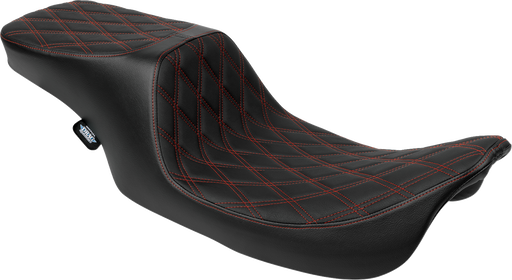 DRAG SPECIALTIES SEATS Predator 2-Up Seat - Vinyl - Double Diamond - Red Stitching - w/o Backrest - FL '97-'07 4695D