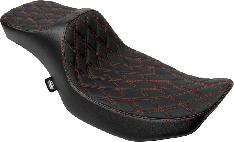 DRAG SPECIALTIES SEATS Extended Reach Predator III Seat - Double Diamond - Red Stitching - Vinyl - FLH/FLT '23-'24 4705D