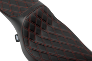 DRAG SPECIALTIES SEATS Extended Reach Predator III Seat - Double Diamond - Red Stitching - Vinyl - FLH/FLT '23-'24 4705D