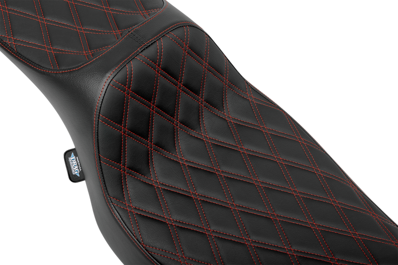DRAG SPECIALTIES SEATS Extended Reach Predator III Seat - Double Diamond - Red Stitching - Vinyl - FLH/FLT '23-'24 4705D