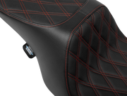 DRAG SPECIALTIES SEATS Predator 2-Up Seat - Vinyl - Double Diamond - Red Stitching - w/o Backrest - FL '97-'07 4695D