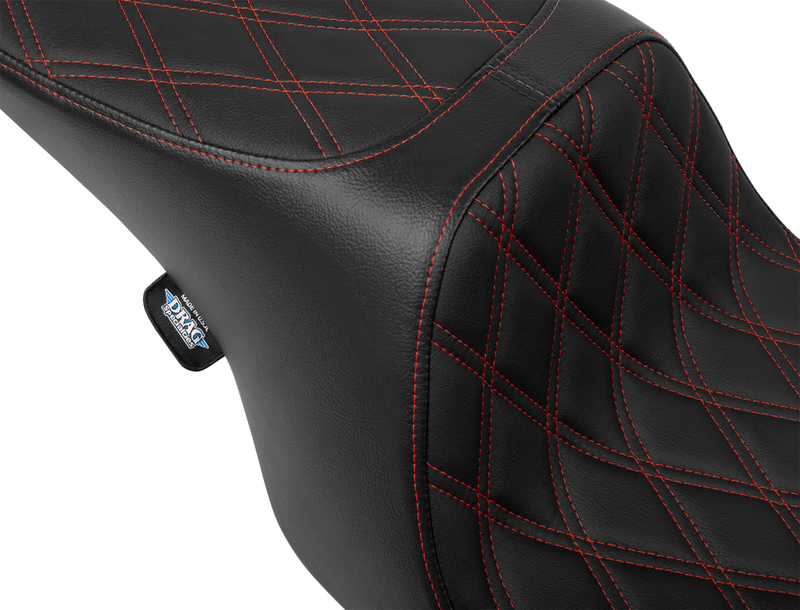 DRAG SPECIALTIES SEATS Predator 2-Up Seat - Vinyl - Double Diamond - Red Stitching - w/o Backrest - FL '97-'07 4695D