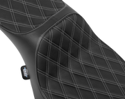 DRAG SPECIALTIES SEATS Extended Reach Predator III Seat - Double Diamond - Silver Stitching - Vinyl - FLH/FLT '23-'24 4705C