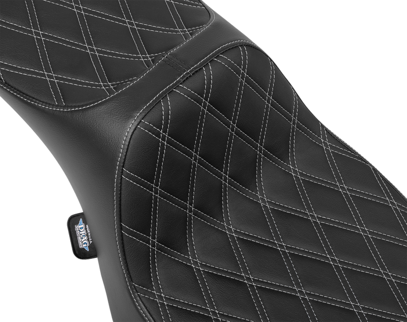 DRAG SPECIALTIES SEATS Extended Reach Predator III Seat - Double Diamond - Silver Stitching - Vinyl - FLH/FLT '23-'24 4705C