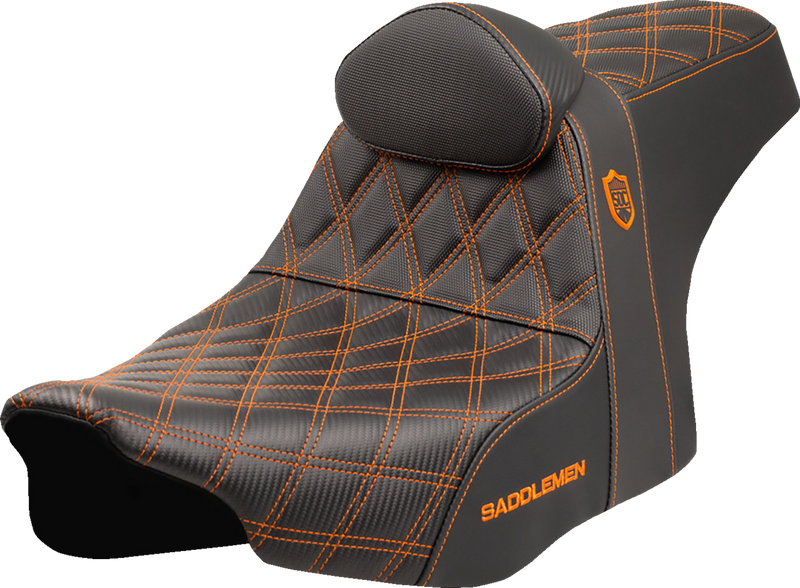 SADDLEMEN Pro Series SDC Performance Seat - Orange Stitching - w/ Backrest - FLT/FLH '23-'24 SC82307DB3