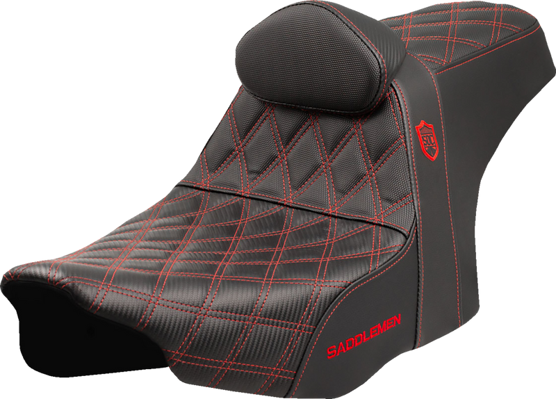 SADDLEMEN Pro Series SDC Performance Seat - Red Stitching - w/ Backrest - FLT/FLH '23-'24 SC82307DB4