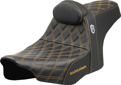 SADDLEMEN Pro Series SDC Performance Seat - Gold Stitching - w/ Backrest - FLT/FLH '23-'24 SC82307DB7