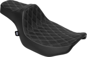 DRAG SPECIALTIES SEATS Extended Reach Predator III Set - Vinyl - Silver Double Diamond Stitch - FLT/FLH '23-'24 4706C