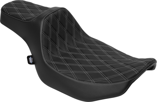 DRAG SPECIALTIES SEATS Extended Reach Predator III Set - Vinyl - Silver Double Diamond Stitch - FLT/FLH '23-'24 4706C