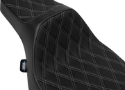 DRAG SPECIALTIES SEATS Extended Reach Predator III Set - Vinyl - Silver Double Diamond Stitch - FLT/FLH '23-'24 4706C