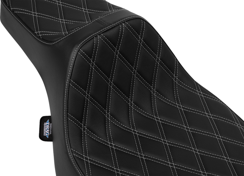 DRAG SPECIALTIES SEATS Extended Reach Predator III Set - Vinyl - Silver Double Diamond Stitch - FLT/FLH '23-'24 4706C