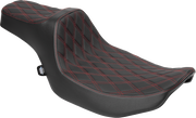DRAG SPECIALTIES SEATS Extended Reach Predator III Set - Vinyl - Red Double Diamond Stitch - FLT/FLH '23-'24 4706D