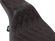 DRAG SPECIALTIES SEATS Extended Reach Predator III Set - Vinyl - Red Double Diamond Stitch - FLT/FLH '23-'24 4706D