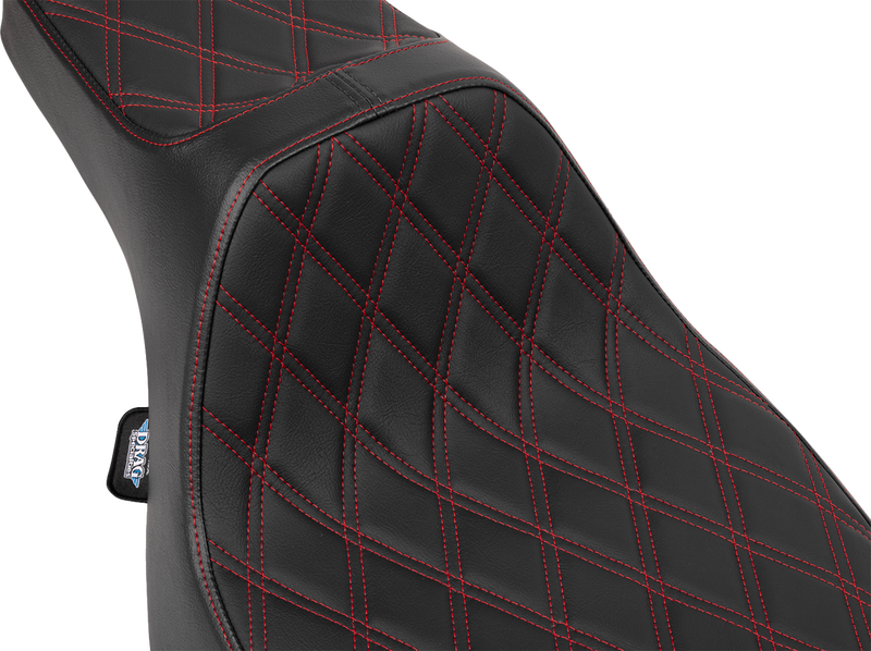 DRAG SPECIALTIES SEATS Extended Reach Predator III Set - Vinyl - Red Double Diamond Stitch - FLT/FLH '23-'24 4706D