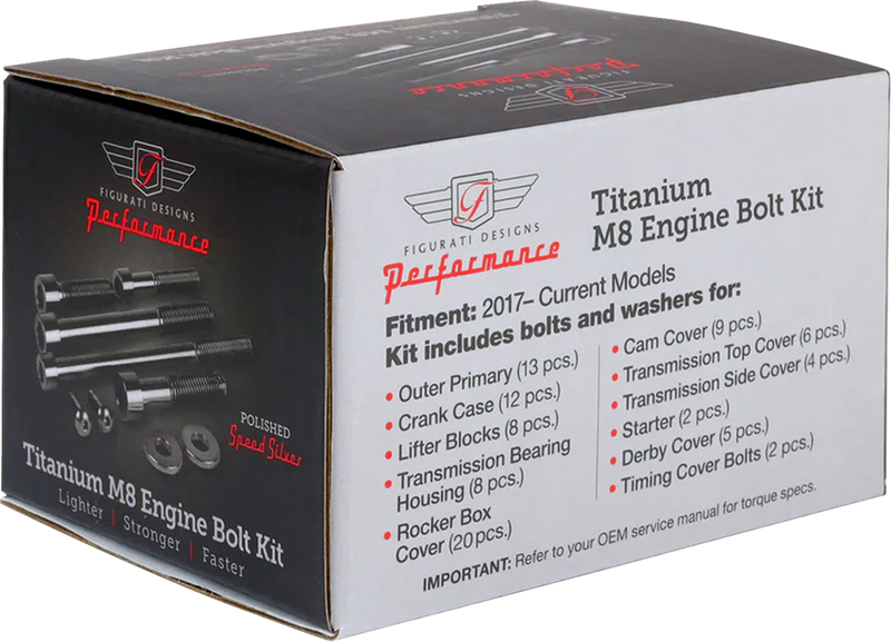 FIGURATI DESIGNS Engine Bolt Kit - Titanium/Speed Silver - M8 FD100-M8-TBOLT-SS