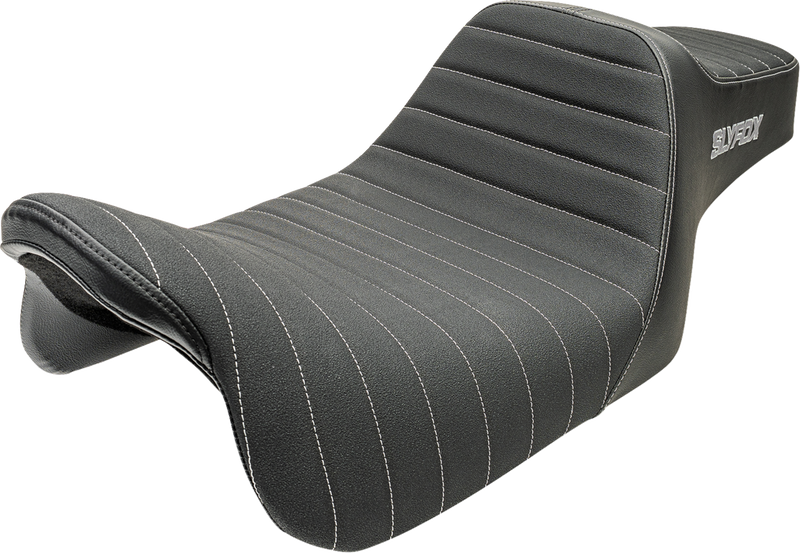 SLYFOX Highnoon Seat - Vinyl - Classic Stitch - Silver Logo - FLH/FLT '08-'24 4710B-SlyFox