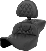 SADDLEMEN Heated RoadSofa* Seat - Extended Reach - Lattice Stitch - w/ Backrest - FLT/FLH *23-*24 823-07-184C0