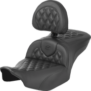 SADDLEMEN Heated Roadsofa* Seat - Carbon Fiber - Lattice Stitch - w/ Backrest - FLT/FLH '23-'24 823-07-206C0